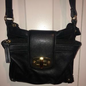 Black Leather Satchel with Multiple Compartments